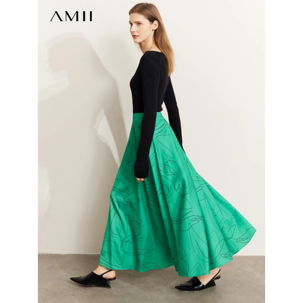 Minimalism Lång kjol för kvinnor 2023 Vår Nytt Elegant Mode Vintage Casual All-match Tryck Hög midja Kjol 12341094 Camel L