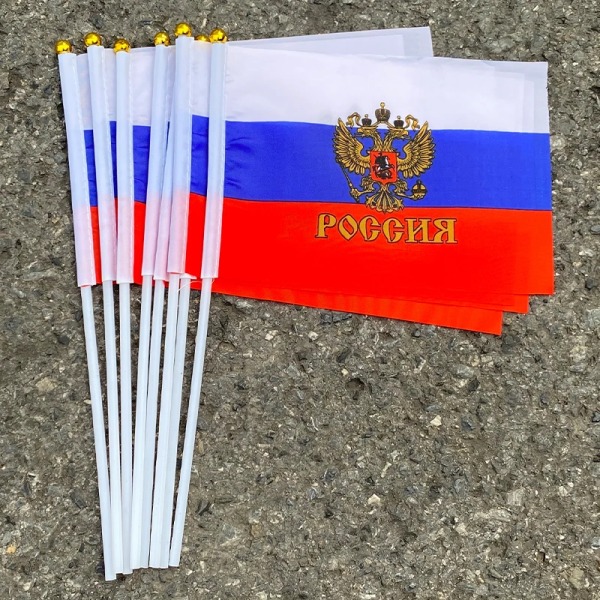 100 st 14*21 cm Rysslands president handhållna sticktygsflaggor säkerhetsboll Topp ryska hand nationella flaggor Sand Color