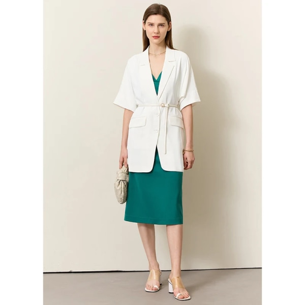 Minimalism 2023 Summer New Blazer for Women Lång Damjacka Lös Solid Chic Elegant Kortärmad Dam Toppar 12342446 white S