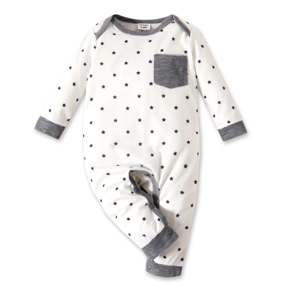 Sommar Baby Nyfödda Pojkekläder Mode Casual överallt Randig/ print Långärmad Romper Playsuit White 0-3 Months