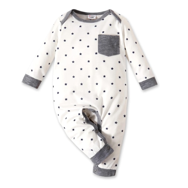 Sommar Baby Nyfödda Pojkekläder Mode Casual överallt Randig/ print Långärmad Romper Playsuit White 9-12 Months