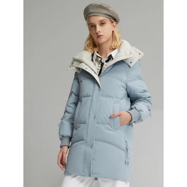 ny mellanlång dam fashionabla dunjacka kvinna vinter enkel varm kappa luva varm tjocka ytterkläder B90141360 oat gray blue 718C 175