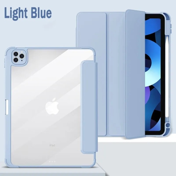 För iPad- case 2021 Pro 11 9:e generationens case 10.2 7:e 8:e 9:e Air 4 5 10,9 10:e PU Akryl Silicon Transparent Cover Funda Pro 11in 2nd 3rd 4th Light Blue