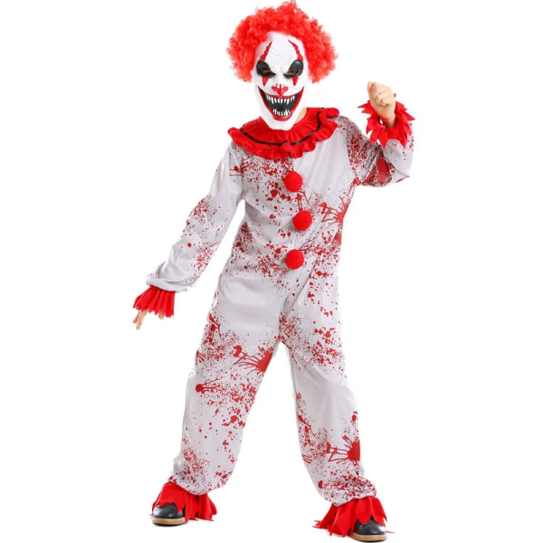 Fantasia Purim Halloween kostymer för barn Barn Pojkar Läskigt läskigt Bloody Killer Circus Clown Jester Cosplay Cosplay S(4-6 years old)