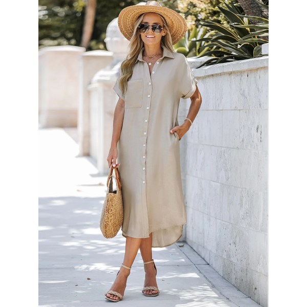 Skjorta krage Bell Sleeve Cover Up För Kvinnor Blå Sexig Lös Holiday Beach Button Dress 2023 Summer Midi Dress Beachwear CAA05A2G018GG XS