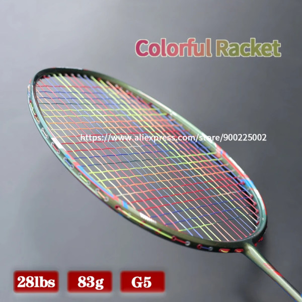 Färgglada strängar Badmintonracket i hel kolfiber med väskor 22-28LBS G5 Ultralätt 4U professionell offensiv racketsport Black