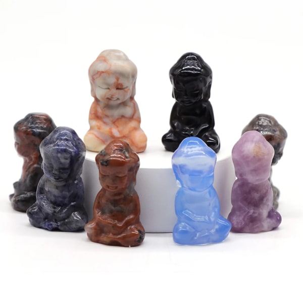 1,2 "Mini Buddha Staty Rikedom Naturlig Healing Therapy Lucky Praying Meditation Reiki Crystal Crafts Heminredning Partihandel Green Aventurine 5 PCS