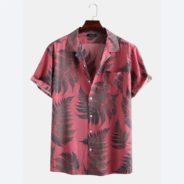 2022 sommar för män casual lös strandkostym print kortärmad skjorta Pink XL