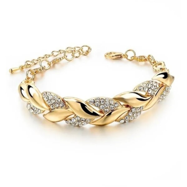 Lyxmode guldpläterad zirkon bladvävd kedja armband för kvinnor Bröllopsfest Armband Alla hjärtans dag present smycken Pulsera Gold