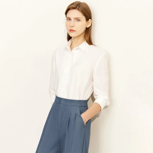 Minimalism Skjortor för kvinnor 2023 Höst Nytt kontor Dam Långärmade skjortor & blus Dam Camisas Mode Toppar 72270188 white L