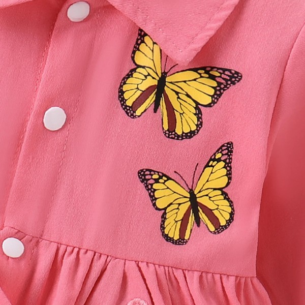 100% bomull Baby Girl Butterfly Grafisk Blommig Broderad Button Up Coat Pink 6-9Months