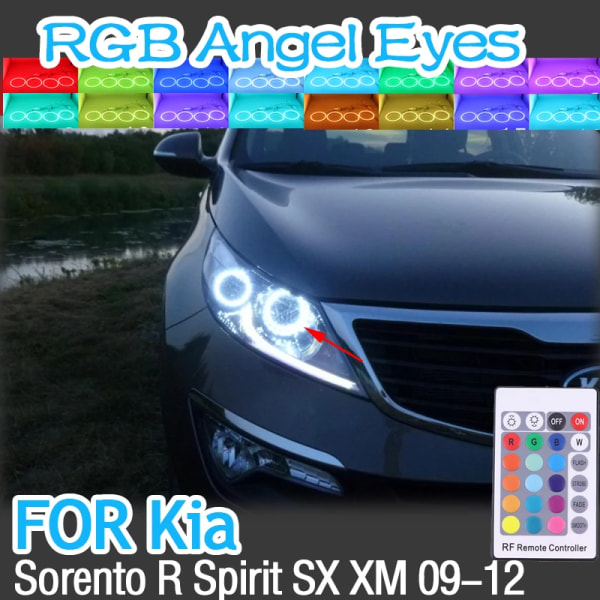 RGB flerfärgad RF-fjärrkontroll Halo Ringar DRL LED Angel Eyes Kit för Kia Sorento R Spirit SX XM 2009-2012 Biltillbehör