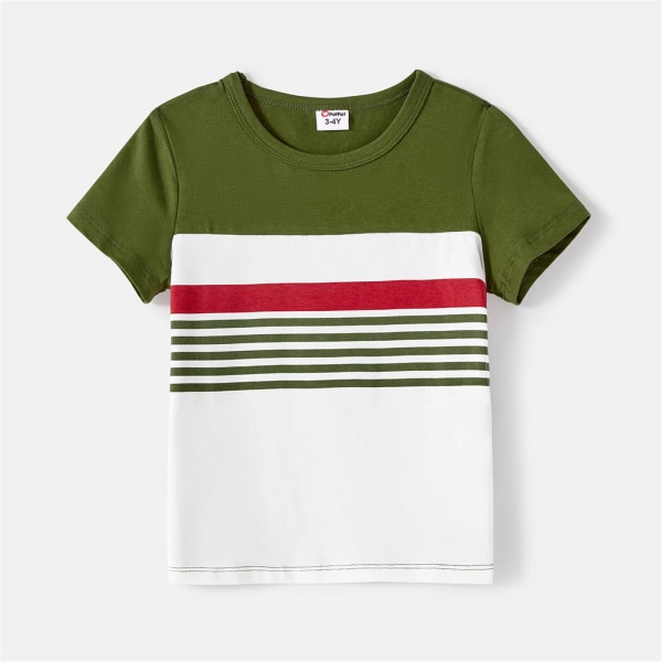 Matchande kläder för familjen Kortärmade T-shirts i bomull och print med knappar fram Cami Klänningar Set Armygreen Girl 4-5 Years