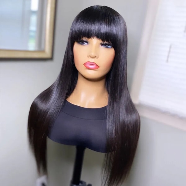 Kort rakt bob människohår Peruker med lugg Full maskingjorda peruker för svarta kvinnor limlösa fransperuk brasiliansk billig 180% 8inch bob wig