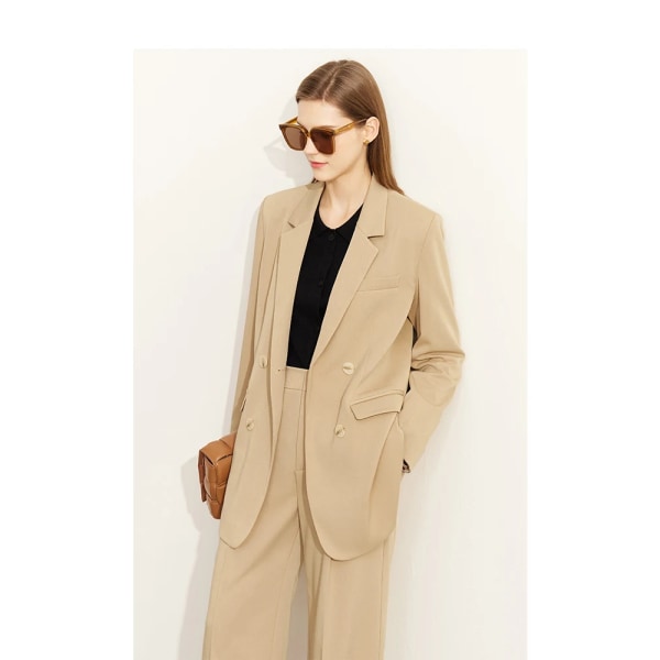 Minimalism Höst Blazer Kostym för Kvinnor 2022 Ny Pendlar Printing Office Dam Blazers All match Bred Ben Byxor 12230331 Black (Pants) L