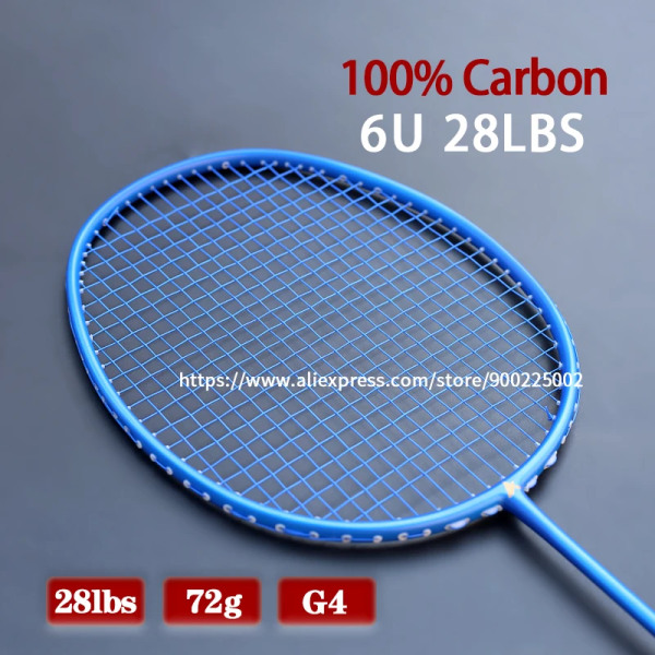 Professonal Carbon Fiber Training Badmintonracket Utralight 6U 72G Strung Racket Med Väskor G4 22-28LBS Speed ​​Sports Vuxna Blue