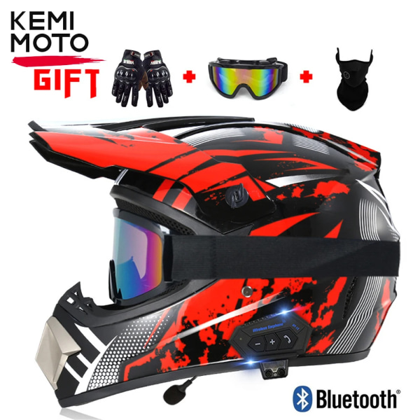 Motorcykel terränghjälm med Bluetooth Motorcykeltillbehör ATV Dirt DH Racing Motorcrosshjälmar för män Multiventilation A XL