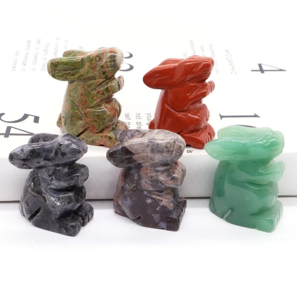 Kaninfigur Natursten Snideri Djur Staty Healing Kristall Rosenkvarts Hantverk Ädelstensfigur Heminredning Present 1,5" Green Aventurine 10pcs