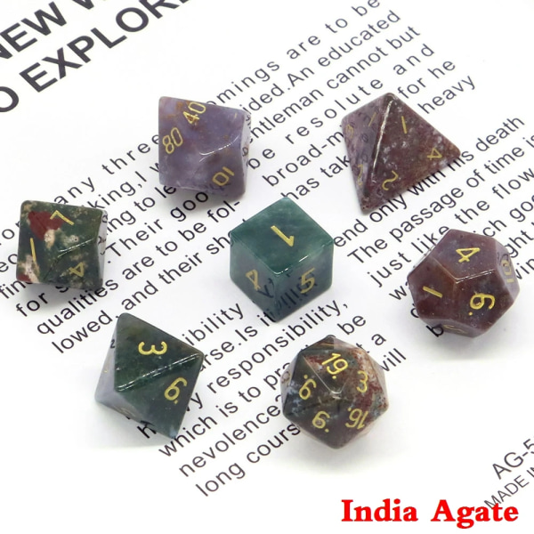 Naturliga läkande ädelstenar Kristall polyedrisk tärning 7 set för häxkonst Dungeon and Dragons Brädspel Energichakra Heminredning India Agate 10 sets