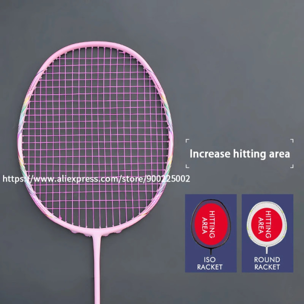 Badmintonracket i 100 % kolfiber Strung Super Light 8U 65G Rosa Professionell Träningsracket Med Väskor Speed ​​Sport Vuxna WHITE