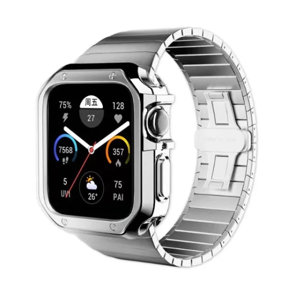 Metallrem och case För Apple Watch 7 45mm 41mm Fashion smart watch tillbehör För iwatch 6 5 4 3 2 1 SE 44mm 42mm 40mm 38mm Silver with Case 38mm or 40mm or 41mm