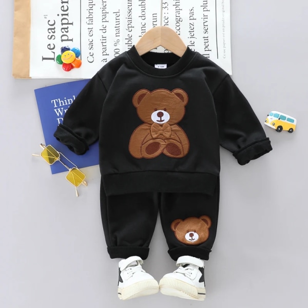 2st baby /flickbjörn broderad svart långärmad sweatshirt och set Black 3-6Months