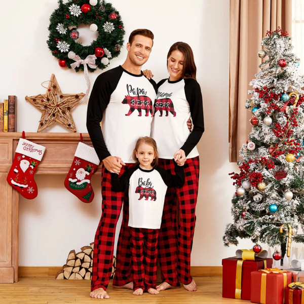Matchande pyjamasset för julplädbjörnfamiljen (flammsäker) Red Kids 4-5 Years