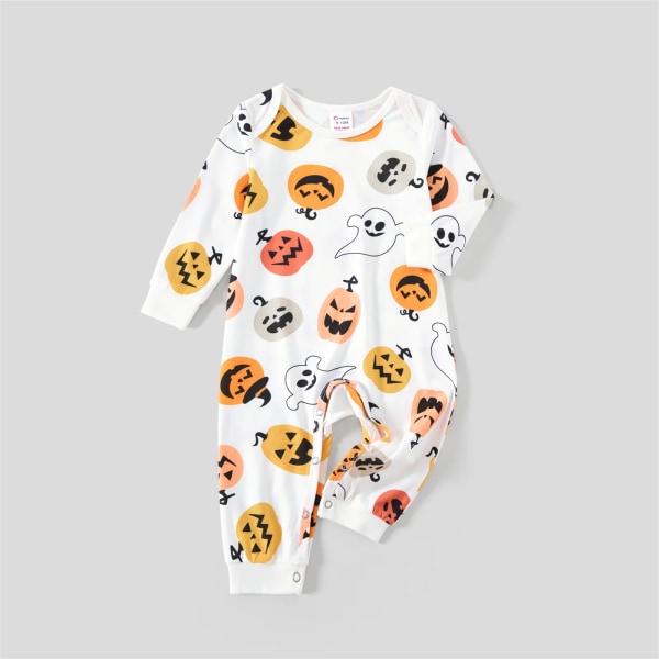 Halloween-familjsmatchande pyjamasset för pumpa och print (flammsäker) White Kids 3-4Years