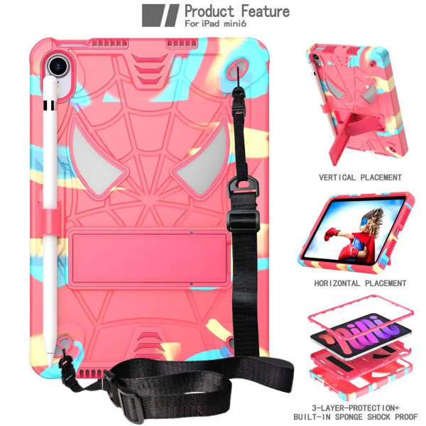 För ipad mini 6 2021 8,3 tum Case för barn Cover Silikon + Case för iPad mini 6:e generationen A2567 A2568 A2569 + Rem mini 6  8.3 inch camouflage and pink