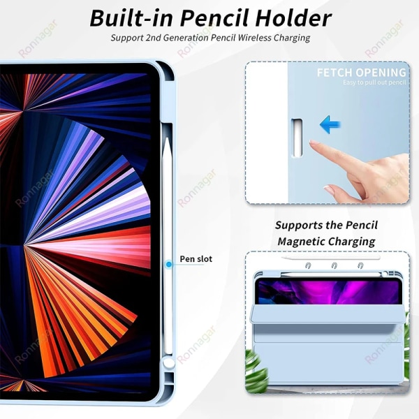 Med pennhållare Ny iPad 10:e generationens fodral10.9 iPad Air 5:e/4:e generationens Pro 11 case 2022/2020 Stöd 2:a generationens pennladdning 1pc glass not case iPad Pro 11 2020