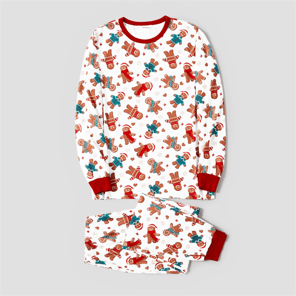 Christmas Tecknad Pepparkakor Man Allover Print Familj Matchande Pyjamas Set (flammsäker) White Baby 12-18M