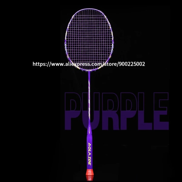 Badmintonracket i 100 % kolfiber med strängväskor G5 18 kg Lättaste 10U högspänning 22-35 LBS professionell racket Lila