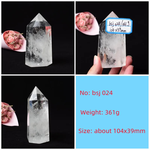 Hög kvalitet naturlig klar kvarts Stor storlek Transparens Quartz Point Healing Stone Kristall Prismor Obelisk Wand Sten Heminredning bsj024