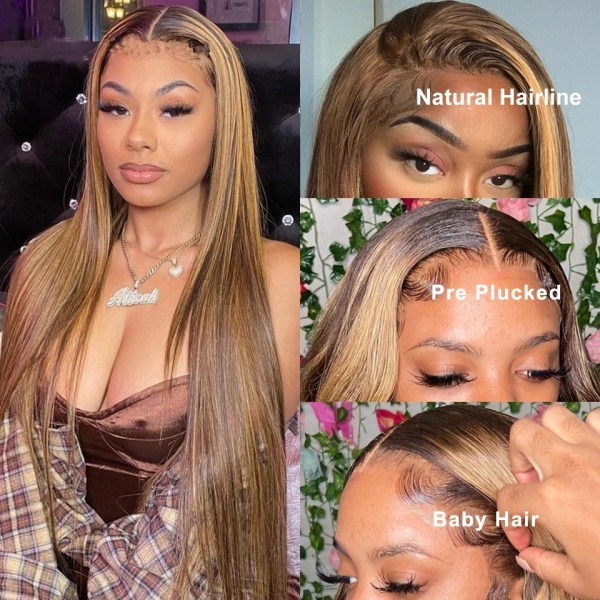 Markera limlös peruk Människohår Ombre Blondfärgat ben rakt 13x4 Hd spets främre peruker för kvinnor Förplockade Färdiga att bära 18inches 13*4 Frontal Wig