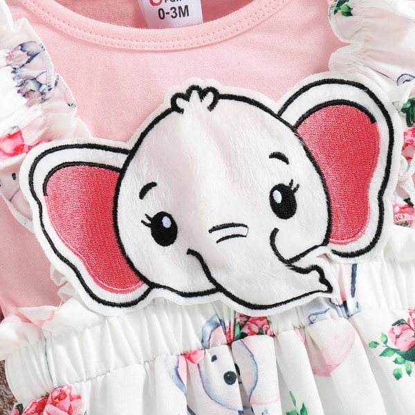 Kläder för baby flicka Jumpsuits Nyfödda bebisartiklar Overaller 95 % bomull Långärmad elefant grafisk set Pink 9-12 Months