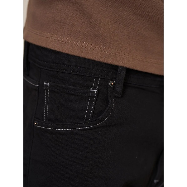 2023 Vårvinter Nya Bekväma Avsmalnande Svarta Jeans Herr 14oz Lycra Låg Elastisk Fleece Jeansbyxa Black Fleece 29 REC 55.5-60kg