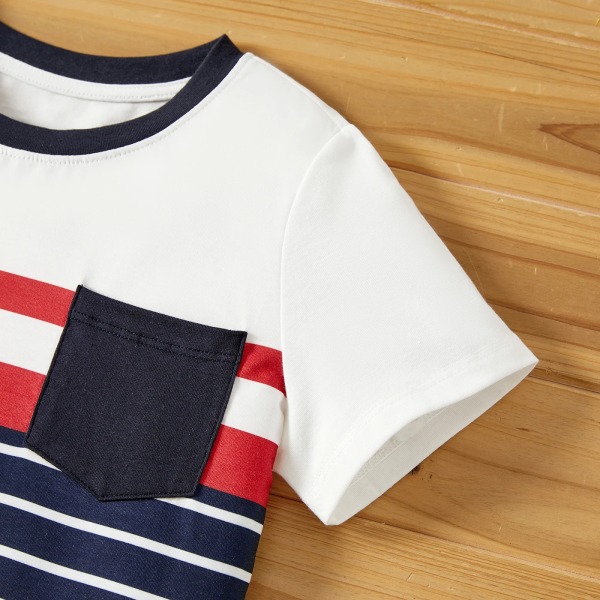 2st Toddler/Kid Pojke Stripe Design T-shirt och shorts Set Tibetanbluewhite Kids 4-5 Years