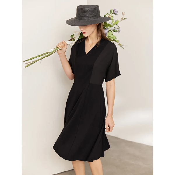 Minimalism Klänningar för kvinnor French 2022 Summer Pullover Chiffong Aline Vestidos Damkläder Vit Damklänning 12240343 black M