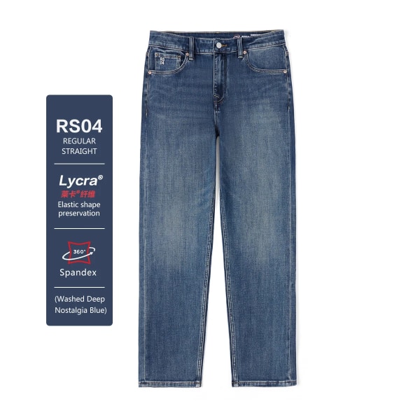 2023 Höst Vinter Nya 14 Oz Lycra elastiska tyg Jeans Herr Bekväma tvättade vintage jeansbyxor RS04 Blue 30 REC 60.5-65KG