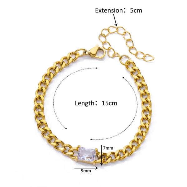Kubisk vit zirkon armband i rostfritt stål för kvinnor Guldfärg Justerbara italienska berlockarmband Trendiga flickor Smycken Present 20cm B1323G-3