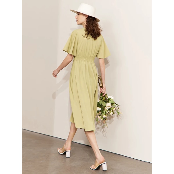 Minimalism Fransk Sommar Ny Klänning Kvinnor A Line Flare Sleeve Elegant Midi Party Klänningar för Kvinna Kvinna Vestidos 12322001 green M