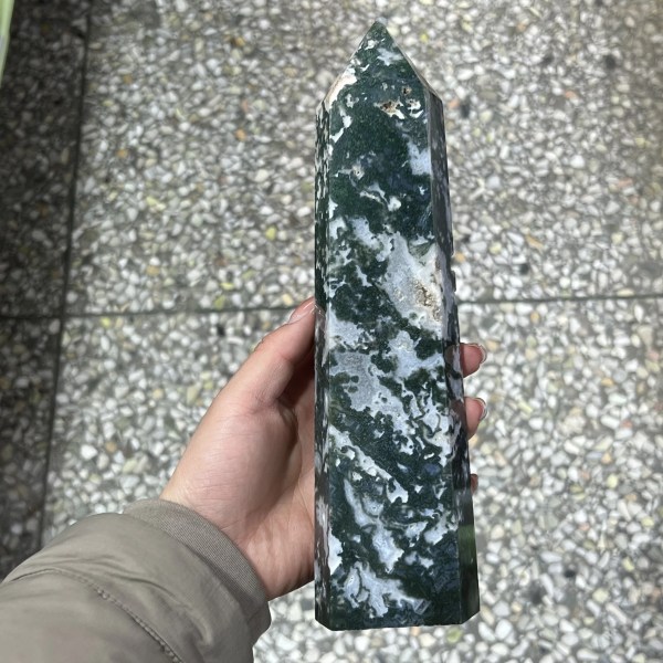 Stor Moss Agate Crystal Tower Naturlig Aquatic Agate Crystal Wand Reiki Healing 200-250G