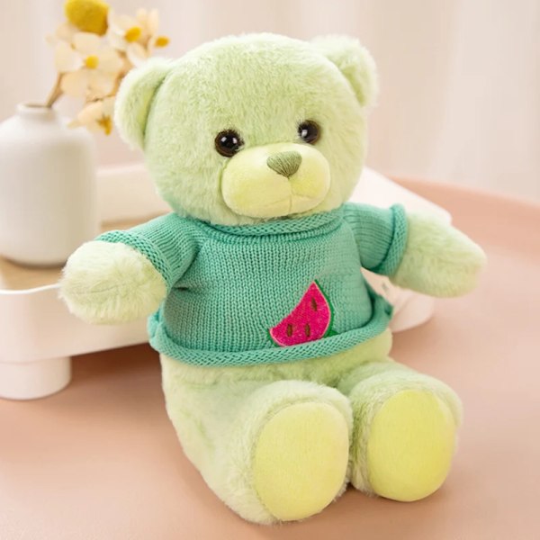 Söt frukttröja Teddybjörn Plyschleksaker Gosedjur Klä upp Kawaii Bear Blidka dockleksaker för barn Flickor Födelsedagspresent 30cm green