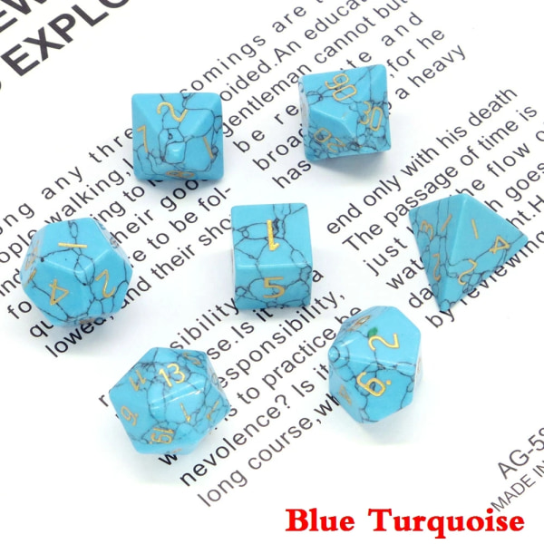 Naturliga läkande ädelstenar Kristall polyedrisk tärning 7 set för häxkonst Dungeon and Dragons Brädspel Energichakra Heminredning Blue Turquoise 10 sets