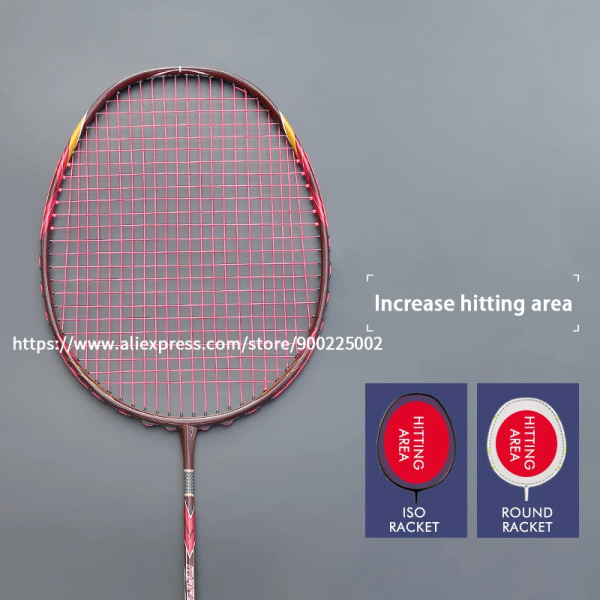 Superlätt 5U 100 % Badmintonracket i full kolfiber Strung High Pound 32 Lbs Professional Racket Rhombus Wind Blade Raket Red