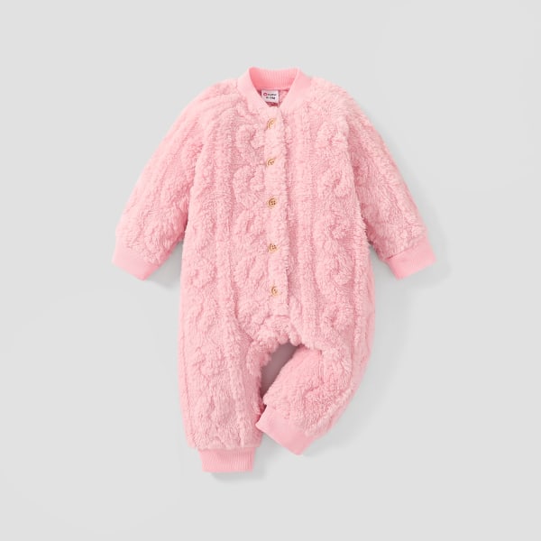 Baby pojke/flicka Knapp Design Basic Enfärgad Jumpsuit Pink 9-12Months