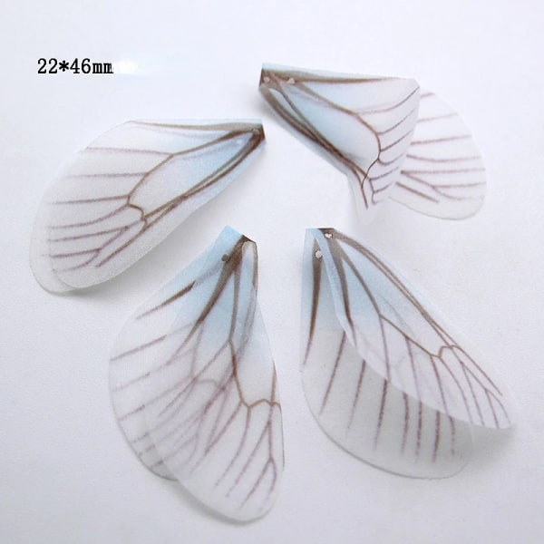 50 st/lot, ca 2*5 cm, romantiska älvfärgade gaze chiffongvingar, DIY bröllopsfest handgjorda kreativa tillbehör till hårnålsörhängen Gradual white-blue