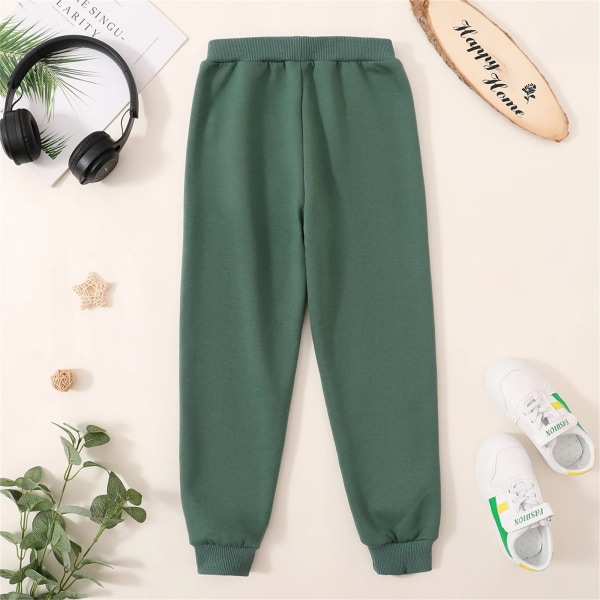 Kid Pojke/Kid Flicka Fleecefodrade Casual Enfärgade joggingbyxor Dark Green 9-10 Years