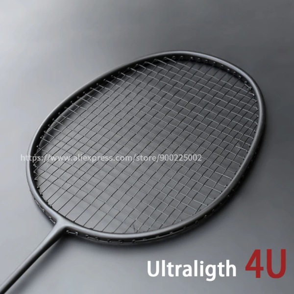 Ultralätt 4U 80G helkolfiber svart badmintonracket uppspänd med påsar Professionell träningsracket 20-28LBS Sport Black