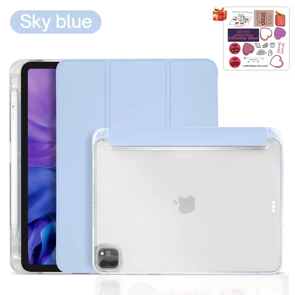 Med pennhållare Case För NY iPad 10,2'' 2021 8:e 7:e 9:e generationen A2197 A2200 A2198 2020 Slim Funda Case Wake Smart Cover iPad Mini 4 5 Sky Blue